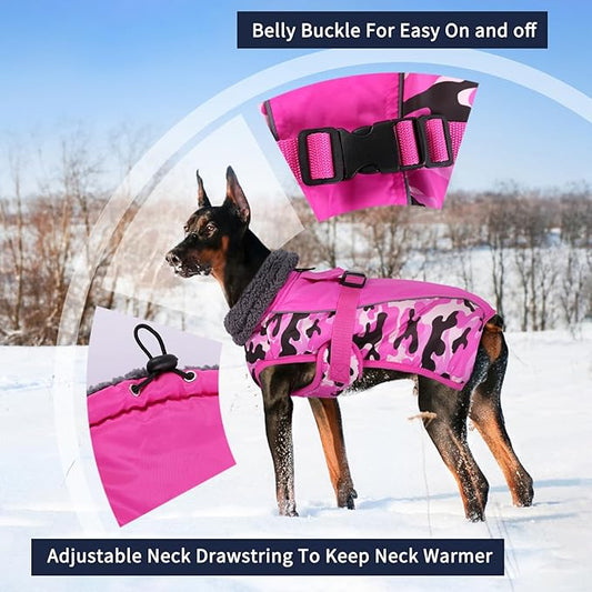 IECOii Extra Warm Dog Coat - Reflective Adjustable Jacket with Buckle & Fleece Turtleneck for Small to Extra Large Dogs