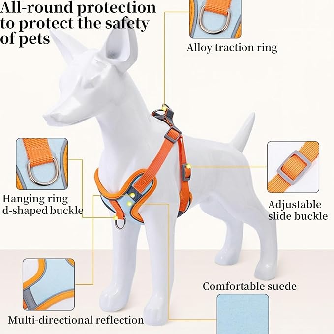 NOWFRESH Cats and Small Dogs Harness and Leash for Walking - Escape Proof Soft Adjustable Vest, Breathable with Reflective Strips for Easy Control（Blue and Orange）