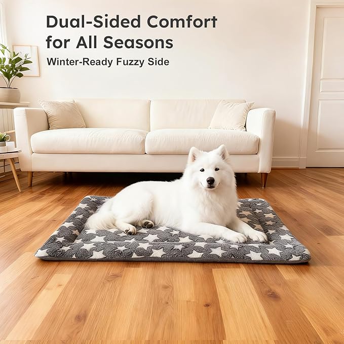 Dog Bed Mat, Dual-Sided Dog Crate Bed Mat - Ultra Soft & Machine Washable Kennel Pad for Medium Dogs, All-Season Comfort Pet Bed for Crates, Travel, and Home, Gray 30 x 18 Inch
