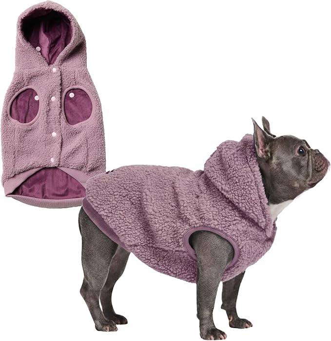 Spark Paws Fleece Dog Jacket, Hooded Sweater Vest, Warm Coat for Winter - Suitable for Small Medium Large XL XXL Breeds - Taupe - L