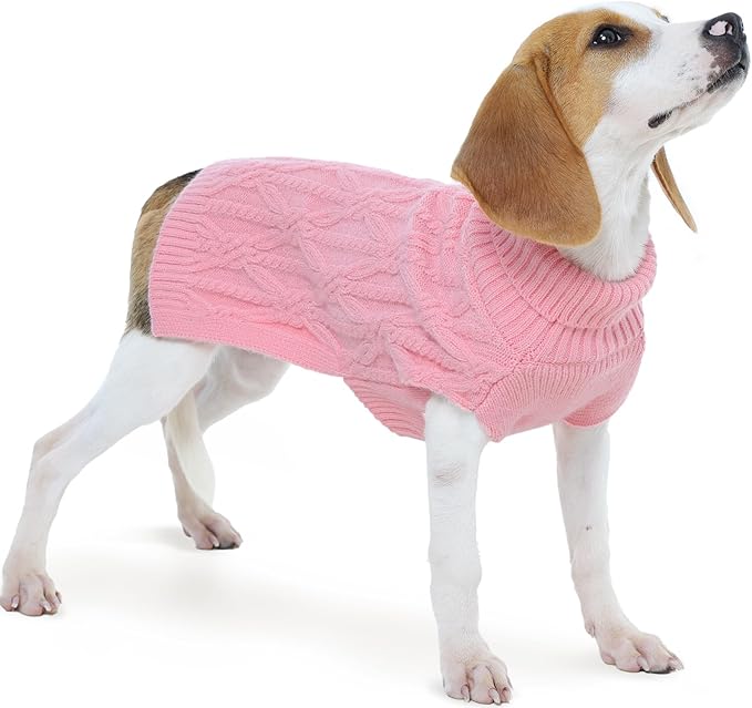 FUAMEY Dog Sweaters for Extra Large Dogs,Cold Weather Dog Knitwear,Thick Warm Dogs Turtleneck,Pet Pullover Cable Sweater,Pets Winter Clothes for Labrador,Golden Retriever Pink XL