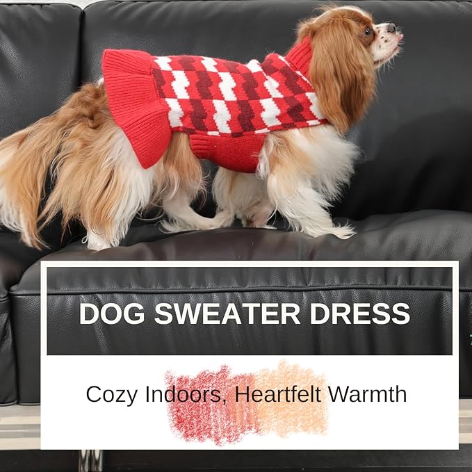Dog Sweaters for Large Dogs Girl, Dog Sweater Dress with Leash Hole, Thick Turtleneck Knitwear for Female Dogs, Warm Fall Winter Dress for Cold Weather, Thanksgiving, Christmas - Red XXL