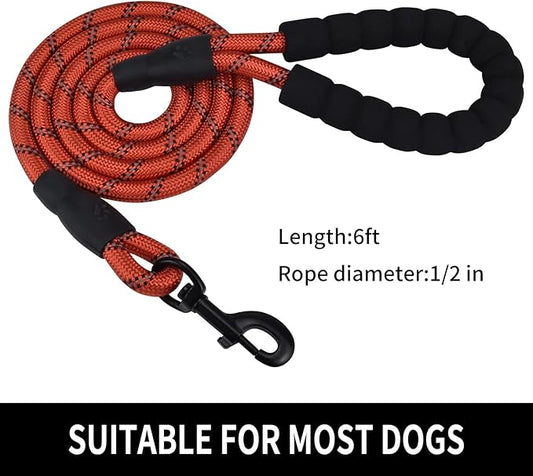 5/6 FT Strong Pet Dog Leash with Soft Padded Handle,Highly Reflective Rope for Night Walking,360-Degree Rotating Metal Buckle Without Tangles,Suitable for Small,Medium and Large Dogs.(6ft)