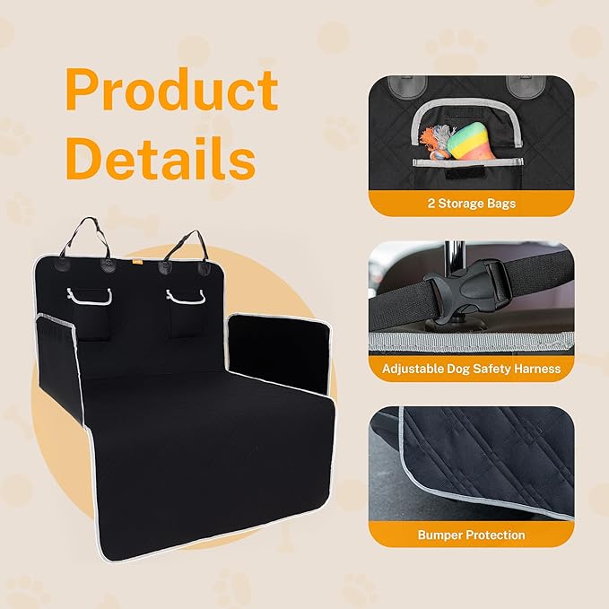 Toozey Dog Car Seat Cover for SUV, Sedan & Van, Waterproof & Tear-Resistant Dog Seat Cover for Backseat with Side Walls, Non-Slip Backing & Bumper Guard, Black Standard: 72.8"x40.6"