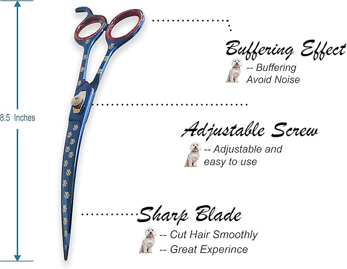 Pet Grooming Scissor Dog Curved Blade scissor 8.5" Pet Grooming Scissors Dog Hair Cutting Shears with Bag for Professional Right Hand Pet Grooomer (Blue, 8.5")