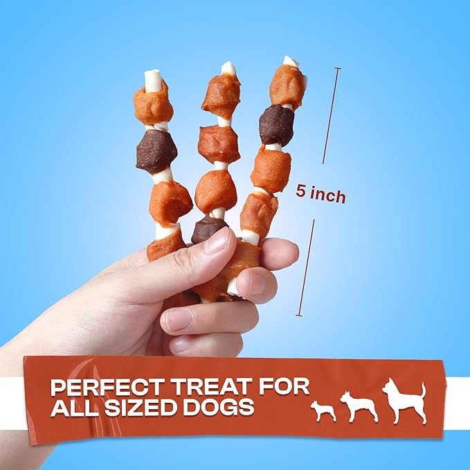 PETPHABET Dog Kabobs Rawhide Treats - 5 Flavors Training Snacks, Healthy Puppy Chews for Small Medium Large Breeds, Made with Chicken, Sweet Potato, Duck, Cheese & Hide Sticks 14oz, 18 Count