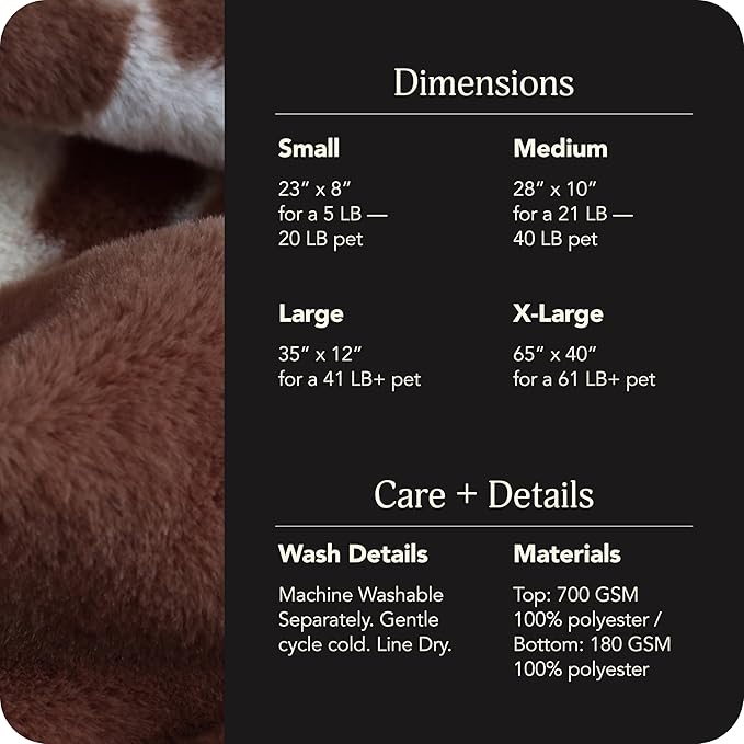 UnHide Floof Pet Bed - Medium (28" x 10") - Extra Soft Dog Bed - Removable Faux Fur Cover - Machine Washable - Helps Ease Pet Anxiety & Provides The Perfect Sleep - Cowhide