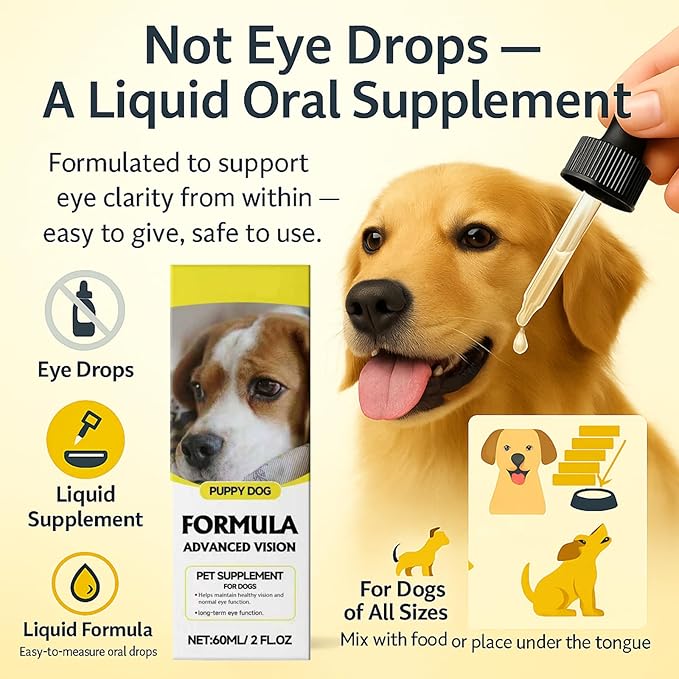 Advanced Vision Formula for Dogs – Liquid Eye & Vision Support Supplement – Supports Clear Vision & Reduces Cloudy Eyes and Cataracts in Dogs – with Lutein & Zeaxanthin – 2oz (60ml) Oral Drops