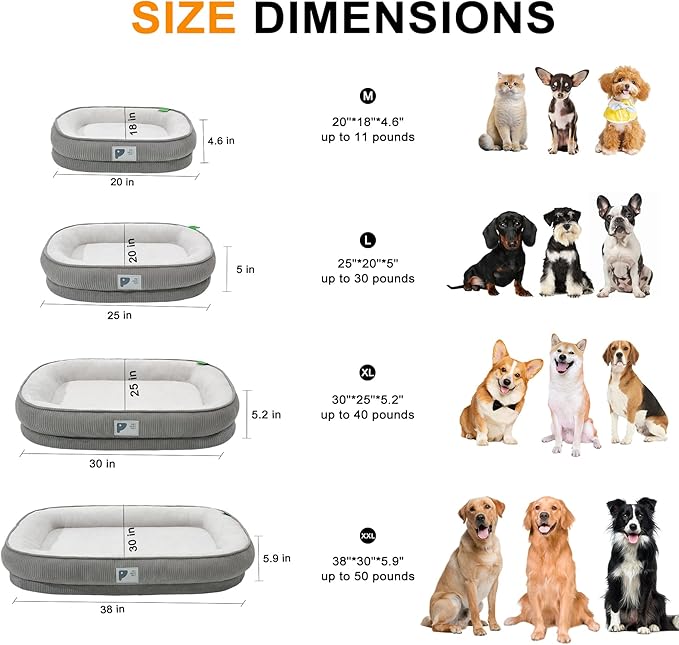 Orthopedic Dog Bed for Medium Dogs with Egg Crate Foam Couch Bed with Four-Sided Bolster, Removable Cover & Non-Slip Bottom Grey M