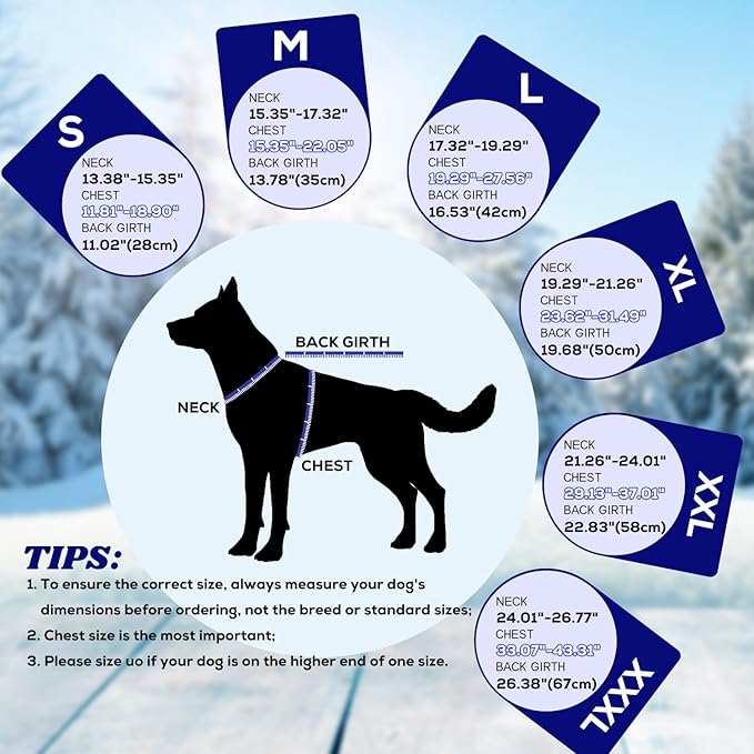 EMUST Dog Coat, Waterproof Dog Snow Jacket for Winter, Adjustable Small/Medium/Large Pet Coat/s for Winter,Blue L