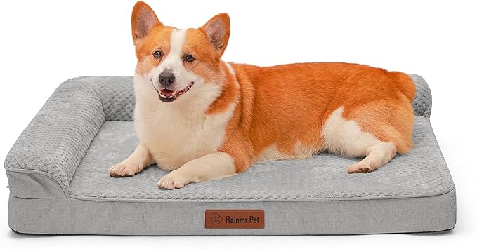 Orthopedic Dog Beds Large Sized Dog, 36x27x6 Inches Memory Foam Pet Bed for Medium and Large Dogs, Washable Removable Cover, Nonskid Bottom, Waterproof, Light Grey