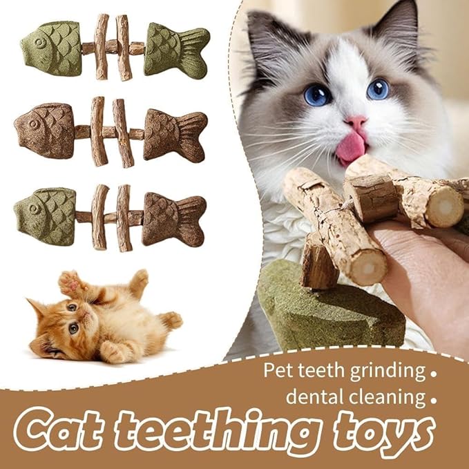 ZJUN 3 Pack Cat Chew - Fix Cat Dental Health, Catnip Toys for Indoor Cats, Natural Fishbone Cats Dental Toy, Durable Feline Tooth Care Tool, Kitten Teeth Cleaning Care Sticks, Catnip