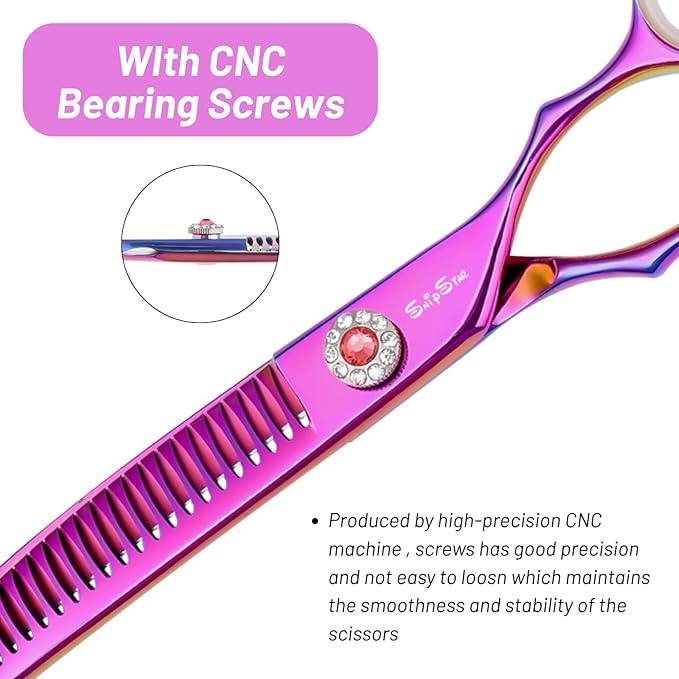 7.5inch 25 Degree Curved Scissors for Dog Grooming Chunkers, VG10 Steel Sharp Blades, Professional Dog Grooming Scissors Blender, 35 Teeth High-end Pet Thinning Shears, 65% Thinning Rate