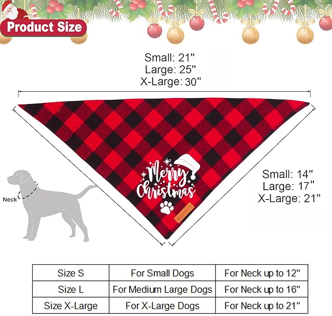 ADOGGYGO Christmas Dog Bandanas, Red Green Plaid Dog Scarf Bib, Premium Cotton Fabric, Multiple Sizes, Merry Christmas Bandanas for Small Dogs (Small)