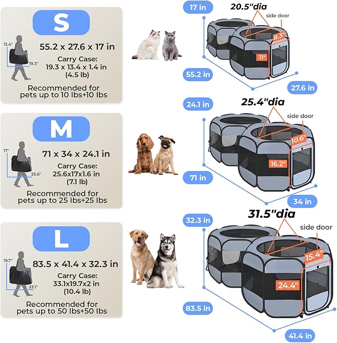 2-in-1 Cat Playpens, Detachable into 2 Separate Playpens with Additional 2 Doors, Portable Dog Playpen Cat Tent Enclosure for Kitten and Puppy Indoor Outdoor Use(S)