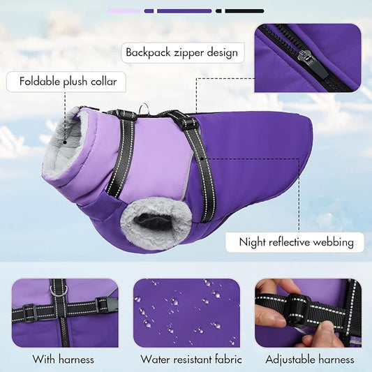 Dog Jackets for Medium Dogs - Winter Coats with Harness, Waterproof & Windproof, Fleece Lined Puffer Jacket for Snow