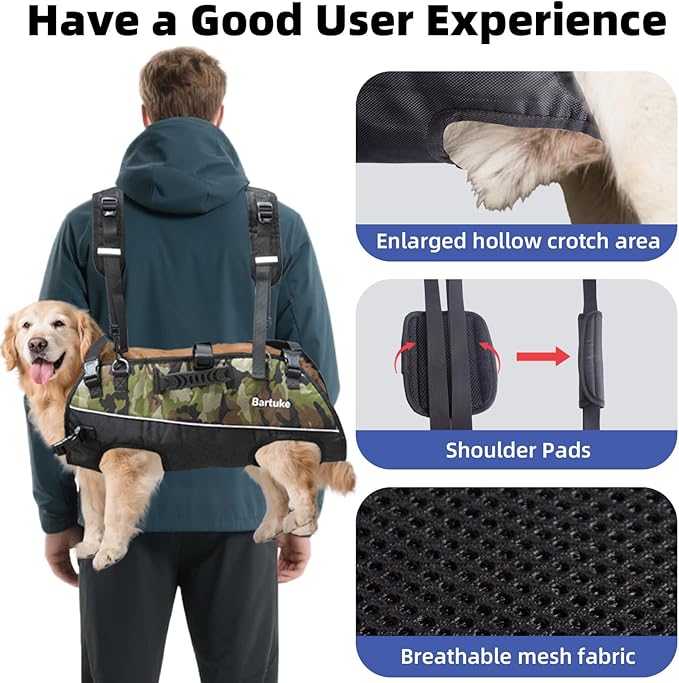 Dog Harness, Large No Pull Dog Vest Harnesses with Removable Shoulder Straps, Leash, Reflective, Working Training Easy Control Service Dog Harnesses for Large Dogs, Camo (L)
