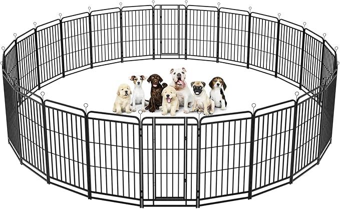 Dog Fence Outdoor 24 Piece Panels 47" Height, Square Steel Pipe with Reinforced Crossbars, Anti-Rust Heavy Duty Dog Playpen with Doors Portable for Yard RV Camping, Total 54FT, 227 Sq.ft, Snowy Black