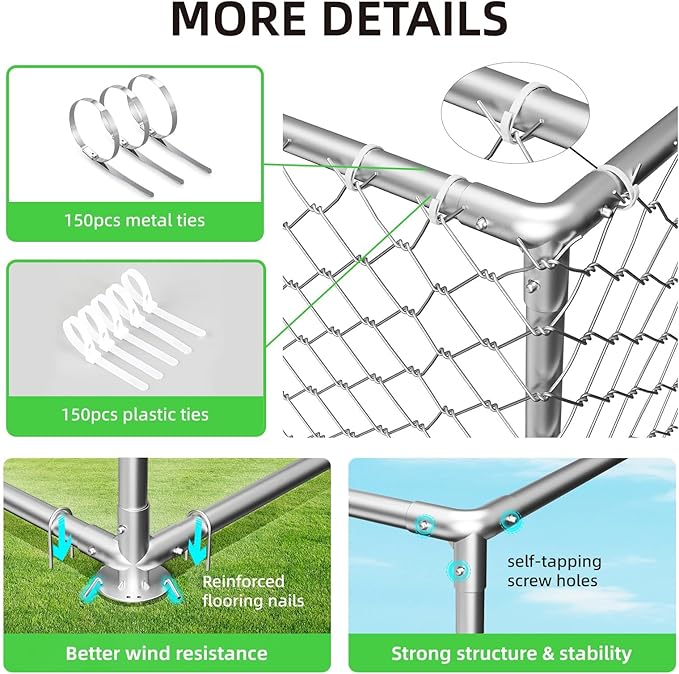 7.8x7.8 ft Outdoor Dog Kennel Outside with Metal Gate Large Dog, Outdoor Dog Pens with Roof, Heavy Duty Dog Kennel for Backyard Farm Use (93x93x63IN)