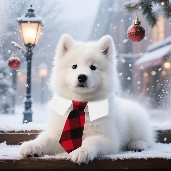 ADOGGYGO Christmas Dog Necktie, Xmas Pet Tuxedo Costume, Red Plaid Christmas Neck Tie Collars for Medium Dogs (Medium)