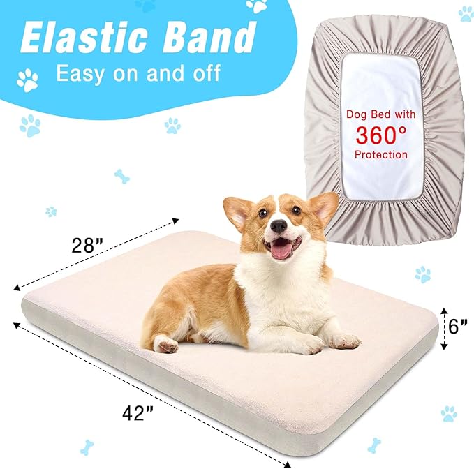 Dog Bed Covers Replacement Washable 100% Waterproof Dog Bed Sheets Soft & Noiseless 2 Pack, 42" x 28" Beige
