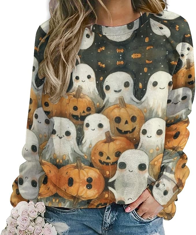 Womens novelty funny cat printed crewneck sweatshirt casual loose long sleeve graphic pullover sweatshirts tops