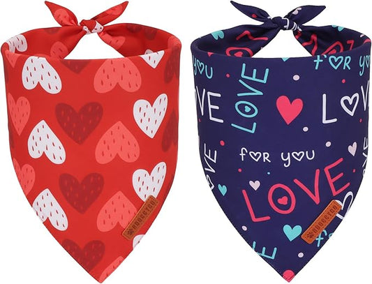 ADOGGYGO Valentine Dog Bandana, Red Blue Heart Love Pet Scarf, Adjustable Fit Pet Valentine Bandanas for Large and Extra Large Dogs (X-Large)