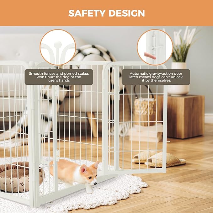 FXW Dog Gate Extra Wide Designed for Indoor Use, Adjustable Width Up to 46-inch Wide (24" H 2 Wire Panels for Puppies and Small Dogs), White