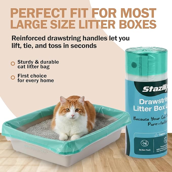 50 Count Large 36x19 Cat Litter Liners for Litter Box – Cat Litter Liners - Leak Proof & Tear Resistance - Heavy Duty Drawstring Design for Easy & Mess-Free Cleaning