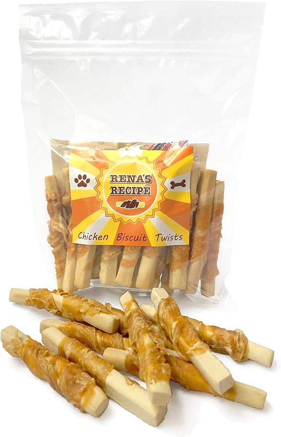 Rena's Recipe Chicken Biscuit Twists (8 oz) Crunchy Cage Free Chicken Biscuits with Glucosamine for Joint Health