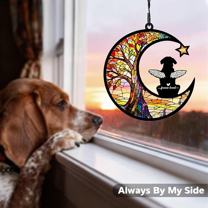 Personalized Loss of Dog Sympathy Gift, Custom Dog Memorial Suncatcher, Dog Memorial Gift, Loss of Dog Gift, Pet Remembrance Gift, 5.2" (Life Tree)