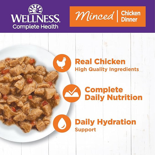 Wellness Complete Health Minced Adult Wet Cat Food, Natural, Protein-Rich, Grain Free, 5.5 Ounce, 24 Pack, (Chicken Entrée)