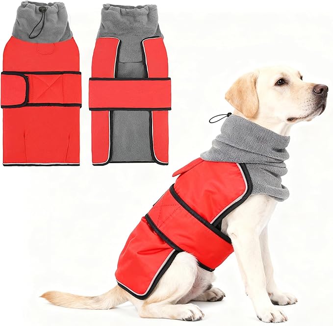 KOOLTAIL Dog Winter Coat for Small Medium Dogs Christmas, Waterproof&Windproof Puppy Jacket with Fleece Lining and High Collar for Cold Weather, Warm Pet Snowsuit Vest Clothes with Leash Hole, Red L