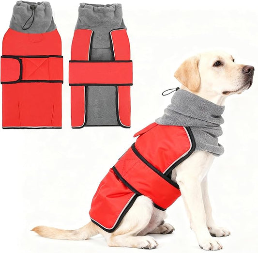 KOOLTAIL Dog Winter Coat for Small Medium Dogs Christmas, Waterproof&Windproof Puppy Jacket with Fleece Lining and High Collar for Cold Weather, Warm Pet Snowsuit Vest Clothes with Leash Hole, Red L