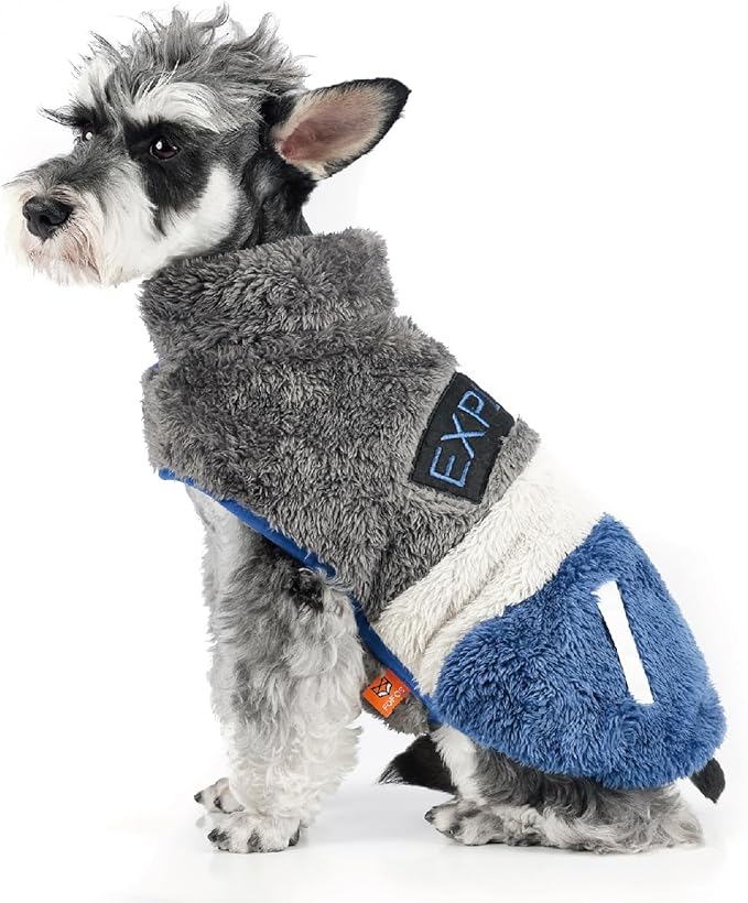 FOFOS Dog Winter Coat, Plush Dog Jacket with Leash Hole, Adjustable Warm Pet Snow Vest for Small Medium Dogs, Gray, XS