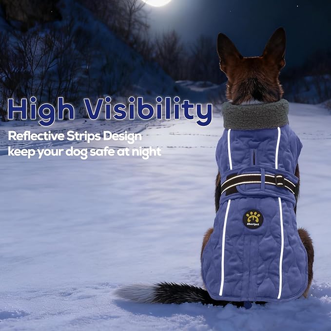 Dog Coat Winter, Waterproof Quilted Dog Jacket for Cold Weather, Reflective Adjustable Puppy Winter Coat, Warm Turtle-Neck Pet Fleece Snow Jacket for XX-Large Dogs, NewBlue XXL