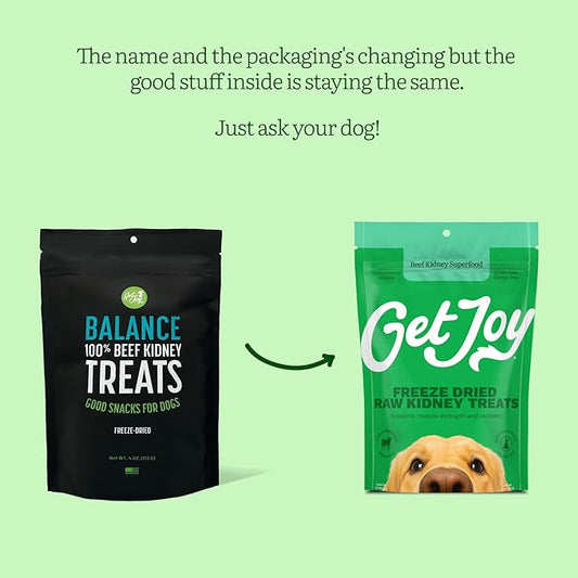 Get Joy Freeze Dried 100% Beef Kidney Dog Treats, 4oz | Single Ingredient Organ Meat, High Protein Raw Dog Food Topper, Snack & Training Rewards | Grain Free, Gluten Free, Filler Free