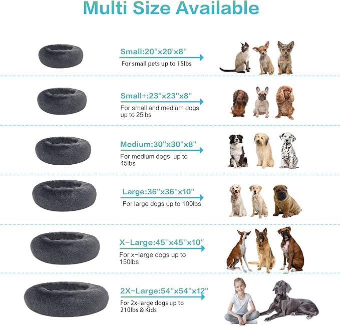 SAVFOX Calming Dog Bed, Anti Anxiety Dog Bed, Plush Donut Dog Bed for Small Dogs, Medium, Large & X-Large, Soft Fuzzy Comfy Dog Bed in Faux Fur, Washable Cuddler Pet Bed, Multiple Sizes S-XL