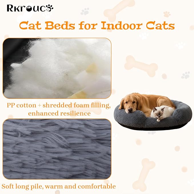 Fluffy Dog Bed Calming Donut Beds for Large Dogs Warming Round Small Medium Pet Nest Cozy Cat Mattress Indoor Washable Puppy Kennel Kittens Sleep Mat (L, 35.4×35.4 inch, Dark Gray)