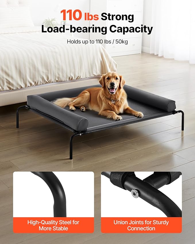 VEVOR Elevated Dog Bed for Large Dogs, Portable Raised Dog Cot with Washable Pillow, Indoor & Outdoor Pet Cooling Raised Hammock Bed with Steel Metal Frame and Breathable Teslin Mesh, XL, Gray