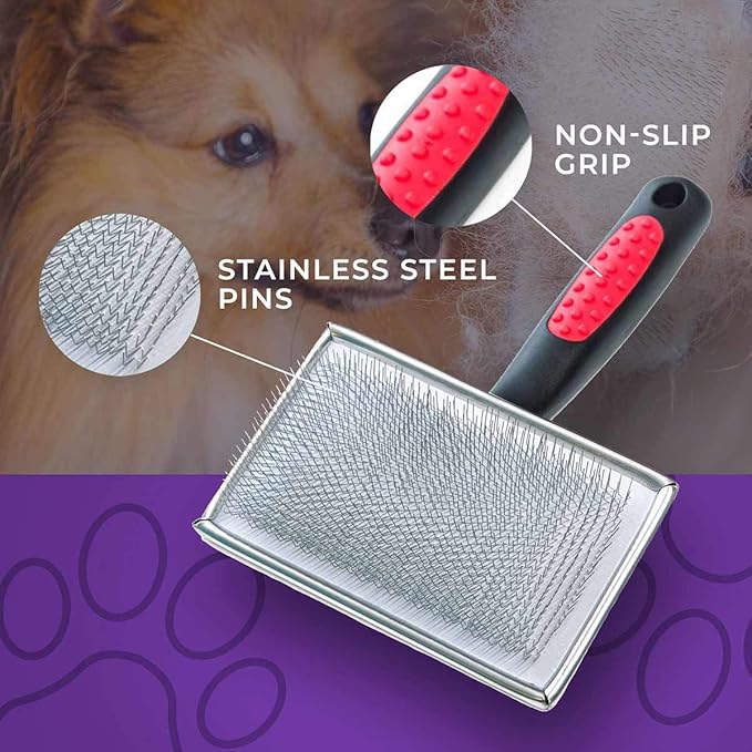 Paw Brothers Grooming Tool and Nature's Specialties Conditioning Spray Bundle - Flat Slicker Brush for Dogs, Small - Quicker Slicker Detangling and Conditioning Spray, Ready to Use, 16 oz