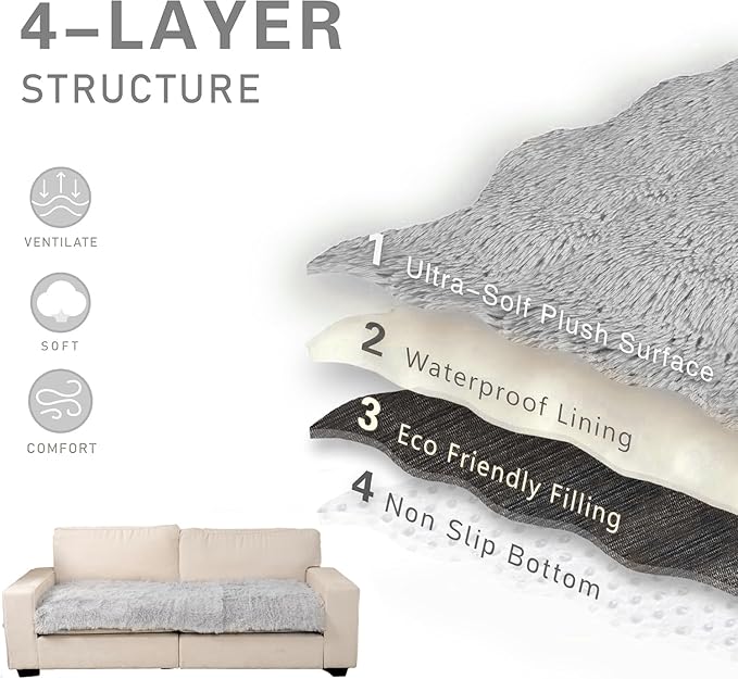 Dogs/Cats Bed Mats, Dog Pad Washable Removable Couch Cover with Anti-Slip Back, Plush Long Fur Mat, Perfect for Small, Medium and Large Dogs.(Light Gray, 30"x70")