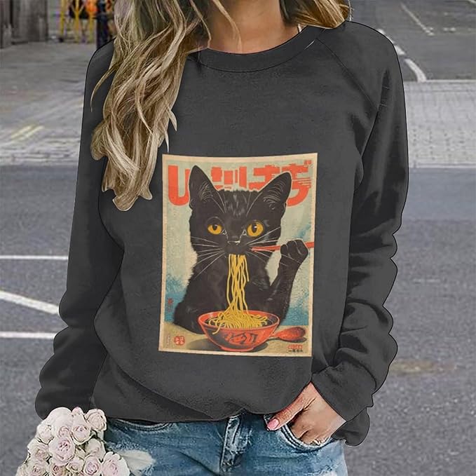 Womens Ugly Christmas Sweatshirt Funny Cat Dog Printed Xmas Pullover Shirts Crewneck Long Sleeve Graphic Hoodies
