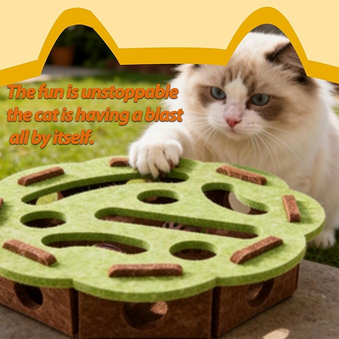 Interactive Cat Puzzle Toy, Felt Maze Box, Allows Cats to Play Independently, Scratching and Hunting Puzzle Box, Kitten Toy, a Gift for Kittens. (Green lace)
