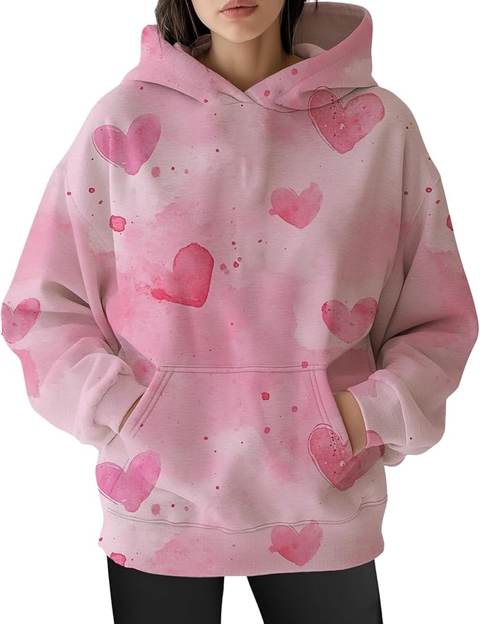Womens Cat Print Hoodies Trendy Funny Cat Graphic Long Sleeve Sweatshirt Y2k Streetwear Hooded Pullover Tops