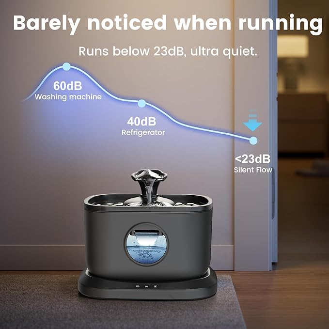 Cat Water Fountain, Radar Sensing Cordless Water Fountains for Cats Indoor, Battery Operated Wireless Pump, Premium Multi-Layer Filter 2.5L/84oz Quiet Automatic Pet Dispenser, Black