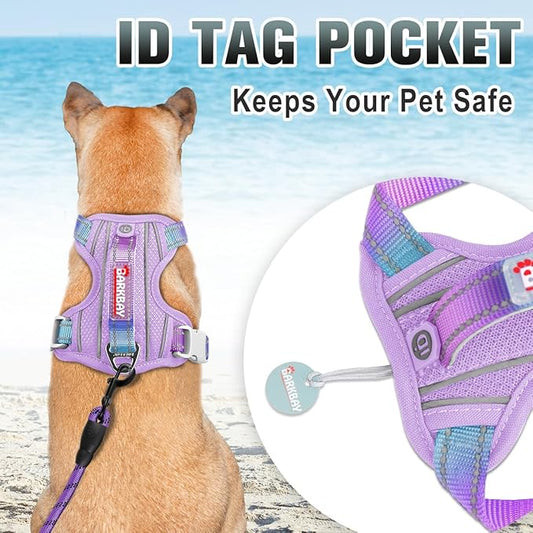 BARKBAY No Pull Dog Harness Large Reflective Dog Harness with Front Clip and Easy Control Handle for Walking Training Running with ID tag Pocket(Lavender Sky,XL)