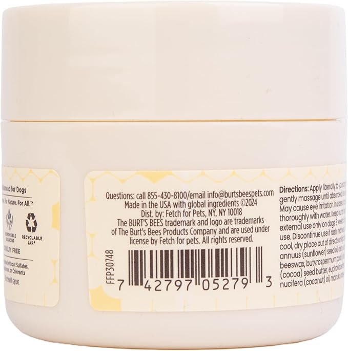 Burt’s Bees for Pets Paw Balm for Dogs with Manuka Honey and Coconut Oil, Soothes Dry Dog Paws, Naturally Derived Ingredients, 1.76 Oz