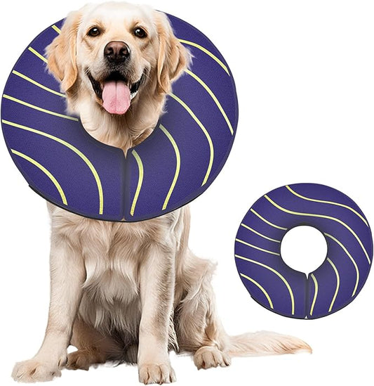Adjustable Inflatable Dog Cone Collar for Surgery Recovery, Soft Cone for Dogs & Cats, Portable & Washable Dog Donut Collar, Small Cat Cone E Collar (Indigo XS)