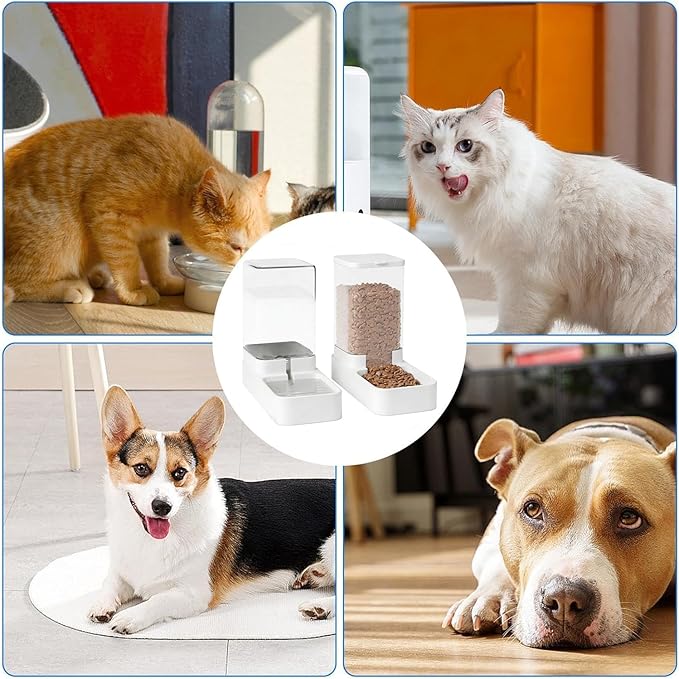 Automatic Cat Feeder and Water Dispenser Set, Automatic Dog Feeder and Dog Water Dispenser for Dogs Cats Pets Animals Large Capacity